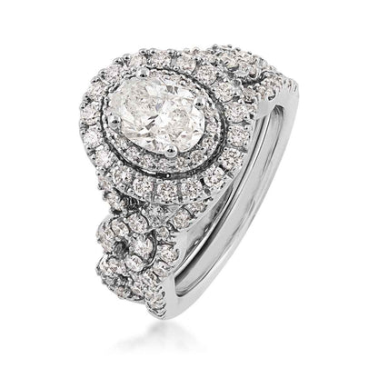 Amaura Collection 2-1/4 ct. tw. Oval Diamond Halo Wedding Set with Twist Band in 14K White Gold front view