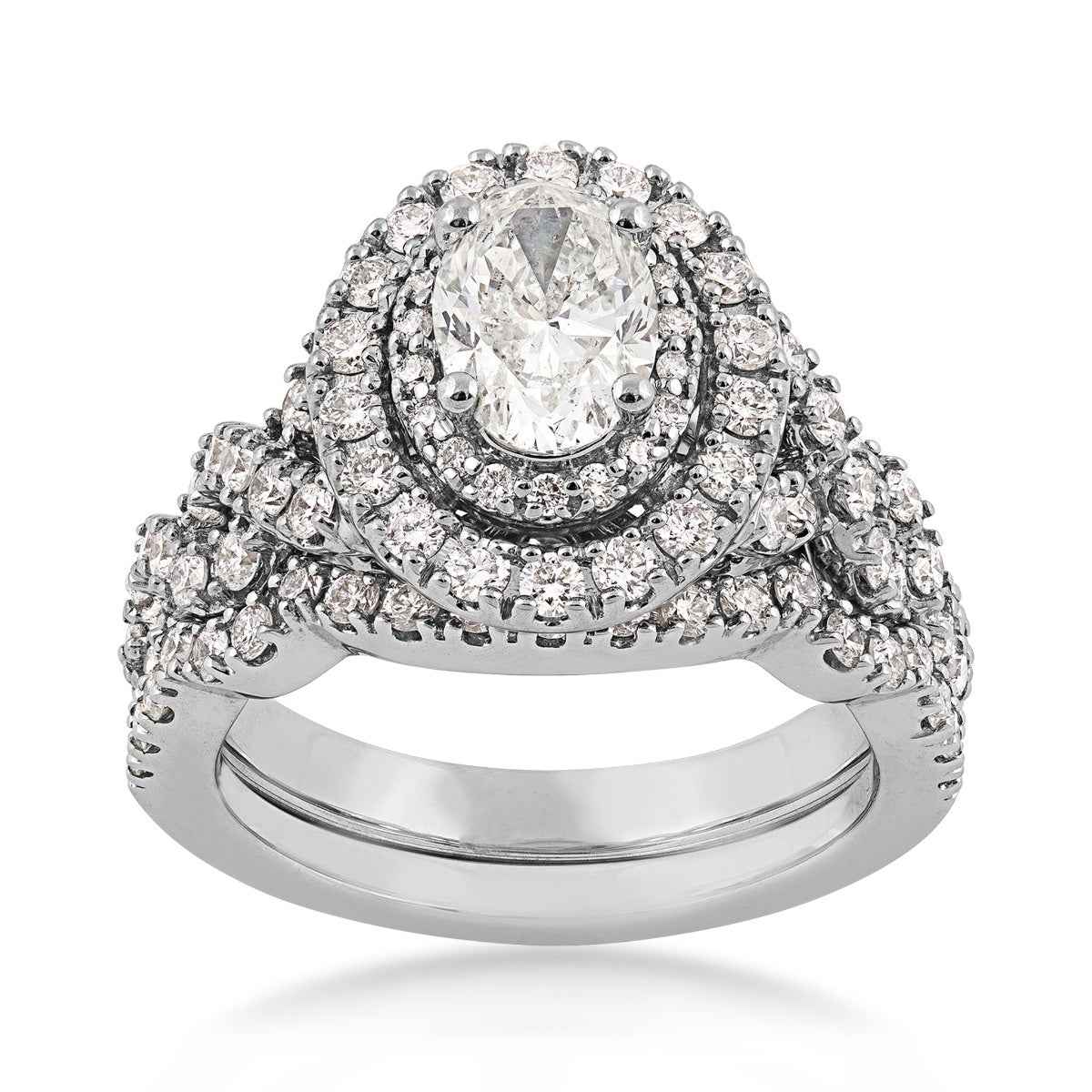 Amaura Collection 2-1/4 ct. tw. Oval Diamond Halo Wedding Set with Twist Band in 14K White Gold