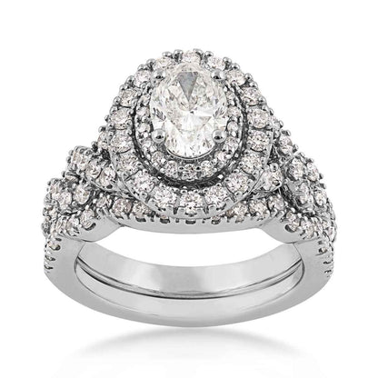 Amaura Collection 2-1/4 ct. tw. Oval Diamond Halo Wedding Set with Twist Band in 14K White Gold