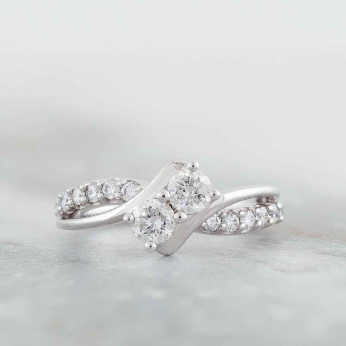 2BeLoved 1 ct. tw. Classic 2-Stone Diamond Anniversary Ring in 10K White Gold close-up detail