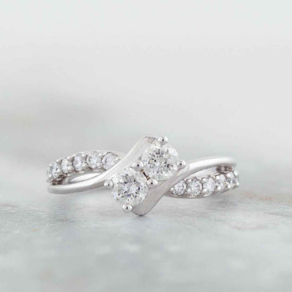 2BeLoved 1 ct. tw. Classic 2-Stone Diamond Anniversary Ring in 10K White Gold close-up detail