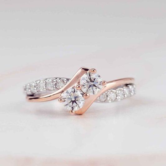 2BeLoved 1 ct. tw. 2-Stone Diamond Anniversary Ring in 14K Two-Tone White and Pink Gold side profile