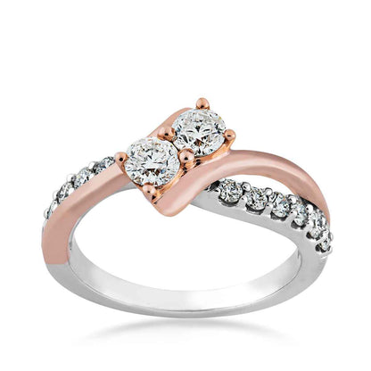 2BeLoved 1 ct. tw. 2-Stone Diamond Anniversary Ring in 14K Two-Tone White and Pink Gold