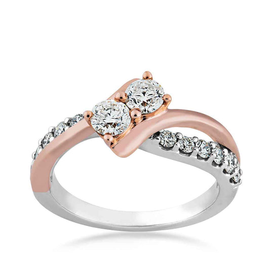 2BeLoved 1 ct. tw. 2-Stone Diamond Anniversary Ring in 14K Two-Tone White and Pink Gold