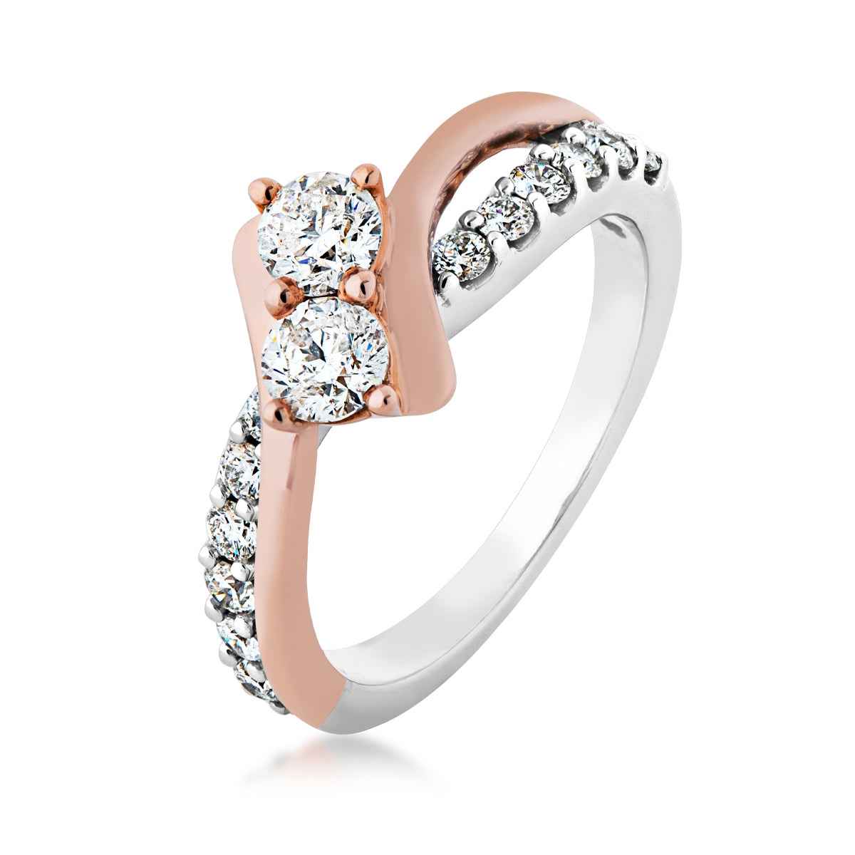 2BeLoved 1-1/2 ct. tw. 2-Stone Diamond Anniversary Ring in Two-Tone 14K Pink and White Gold front view