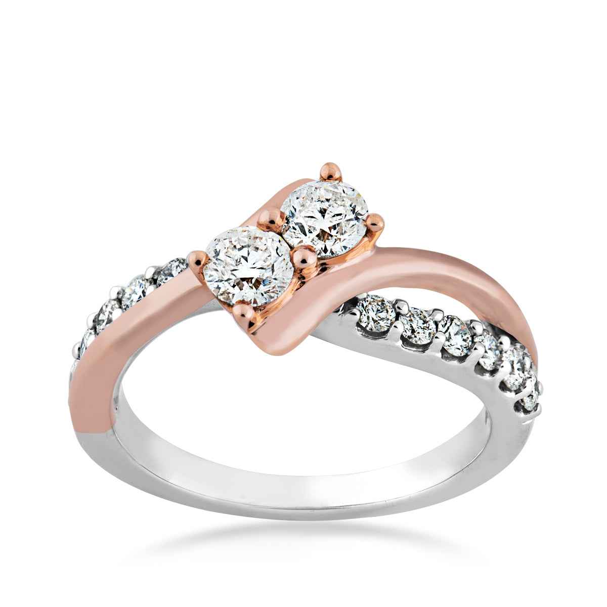 2BeLoved 1-1/2 ct. tw. 2-Stone Diamond Anniversary Ring in Two-Tone 14K Pink and White Gold