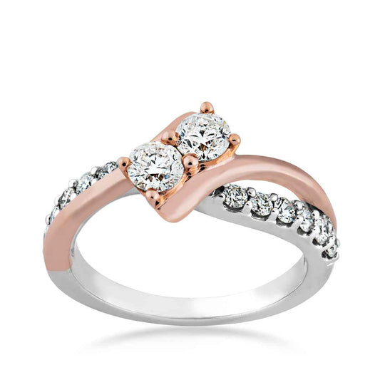 2BeLoved 1-1/2 ct. tw. 2-Stone Diamond Anniversary Ring in Two-Tone 14K Pink and White Gold