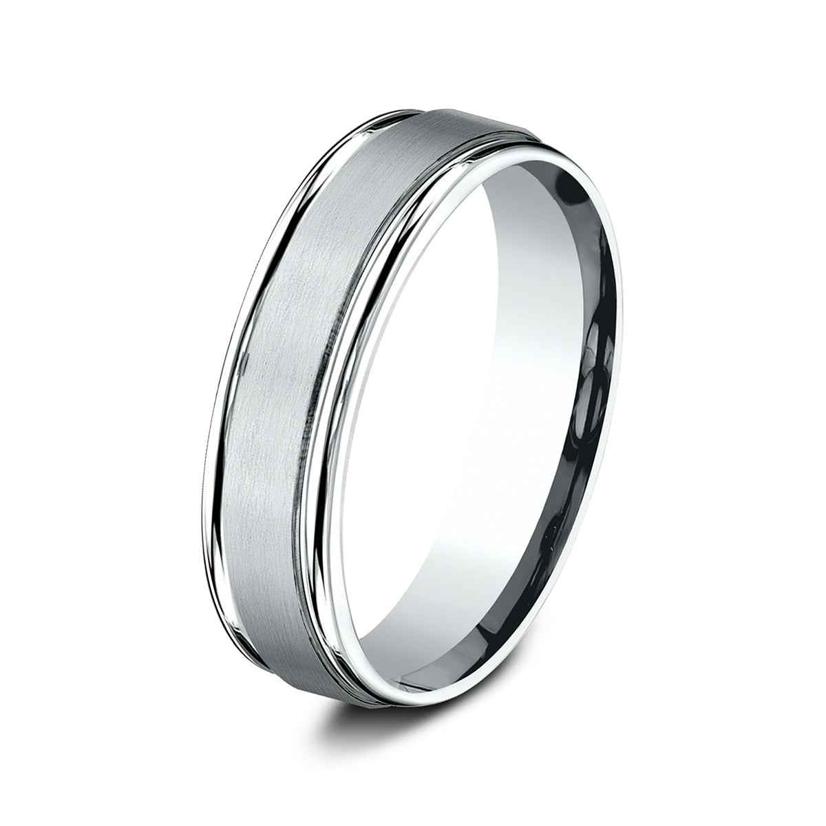 Benchmark Men's 6mm Satin Finish Polished Edge Wedding Ring in 10K White Gold front view