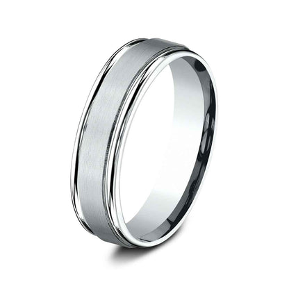 Benchmark Men's 6mm Satin Finish Polished Edge Wedding Ring in 10K White Gold front view