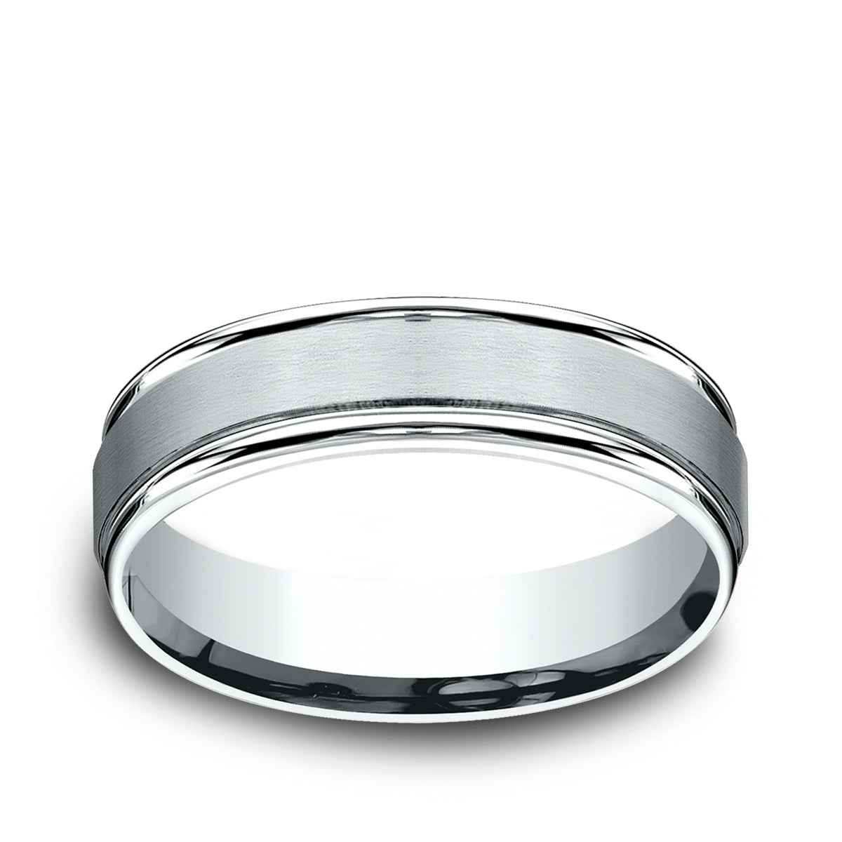 Benchmark Men's 6mm Satin Finish Polished Edge Wedding Ring in 10K White Gold