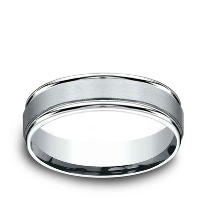 Benchmark Men's 6mm Satin Finish Polished Edge Wedding Ring in 10K White Gold