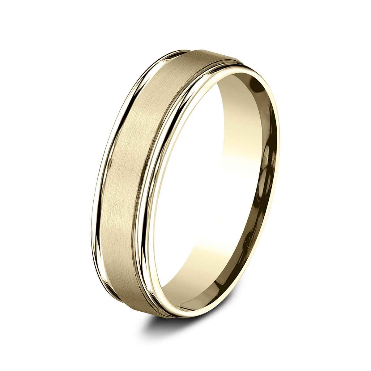 Benchmark Men's 6mm Satin Finish Polished Edge Wedding Ring in 10K Yellow Gold front view