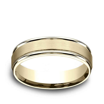 Benchmark Men's 6mm Satin Finish Polished Edge Wedding Ring in 10K Yellow Gold