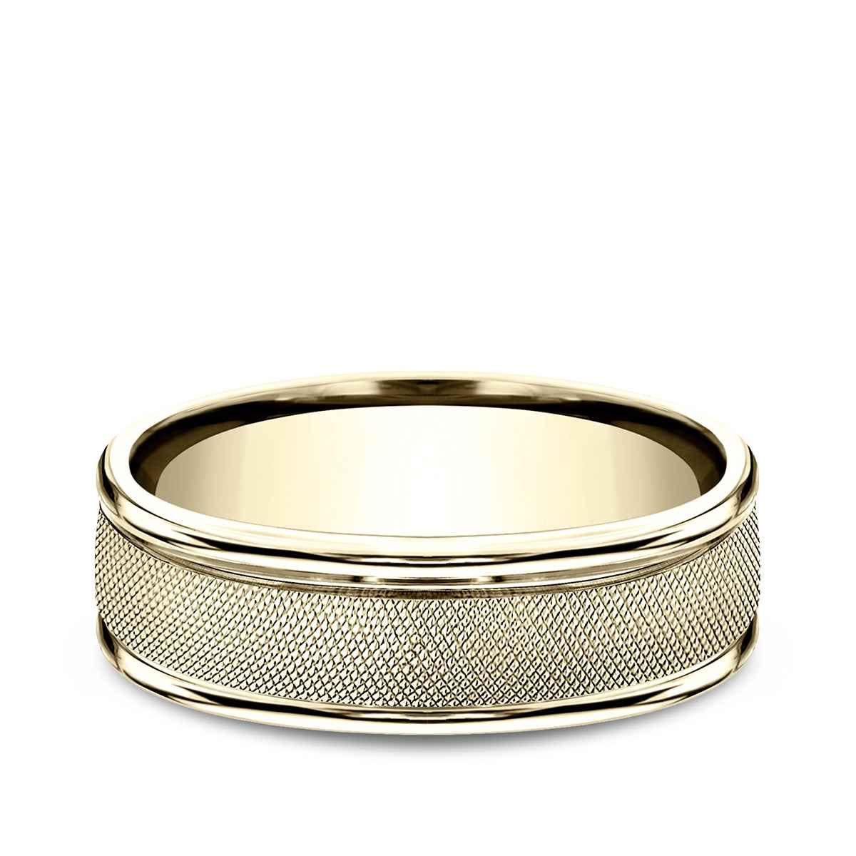 Benchmark Men's Satin Finish Polished Edge Wedding Ring in 10K Yellow Gold front view