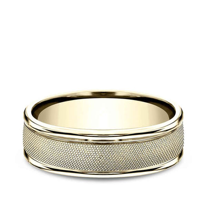 Benchmark Men's Satin Finish Polished Edge Wedding Ring in 10K Yellow Gold front view