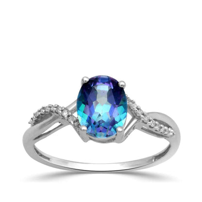Created Oval Alexandrite & Diamond Accent Twist Band Ring in 10K White Gold