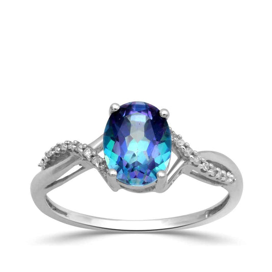 Created Oval Alexandrite & Diamond Accent Twist Band Ring in 10K White Gold