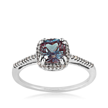 GOLD TAG Created Cushion Alexandrite & 1/10 ct. tw. Diamond Halo Ring in 10K White Gold