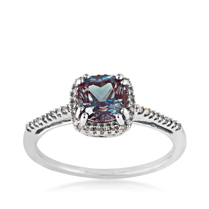 Created Cushion Alexandrite & 1/10 ct. tw. Diamond Halo Ring in 10K White Gold