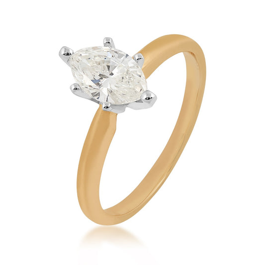 1 ct. tw. AAA Quality Marquise Diamond Solitaire Engagement Ring in 14K Yellow Gold front view
