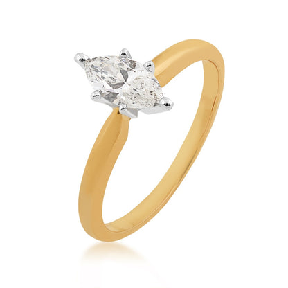 Natural 1/2 ct. tw. Marquise Diamond Solitaire Engagement Ring in 14K Yellow Gold front view (2)