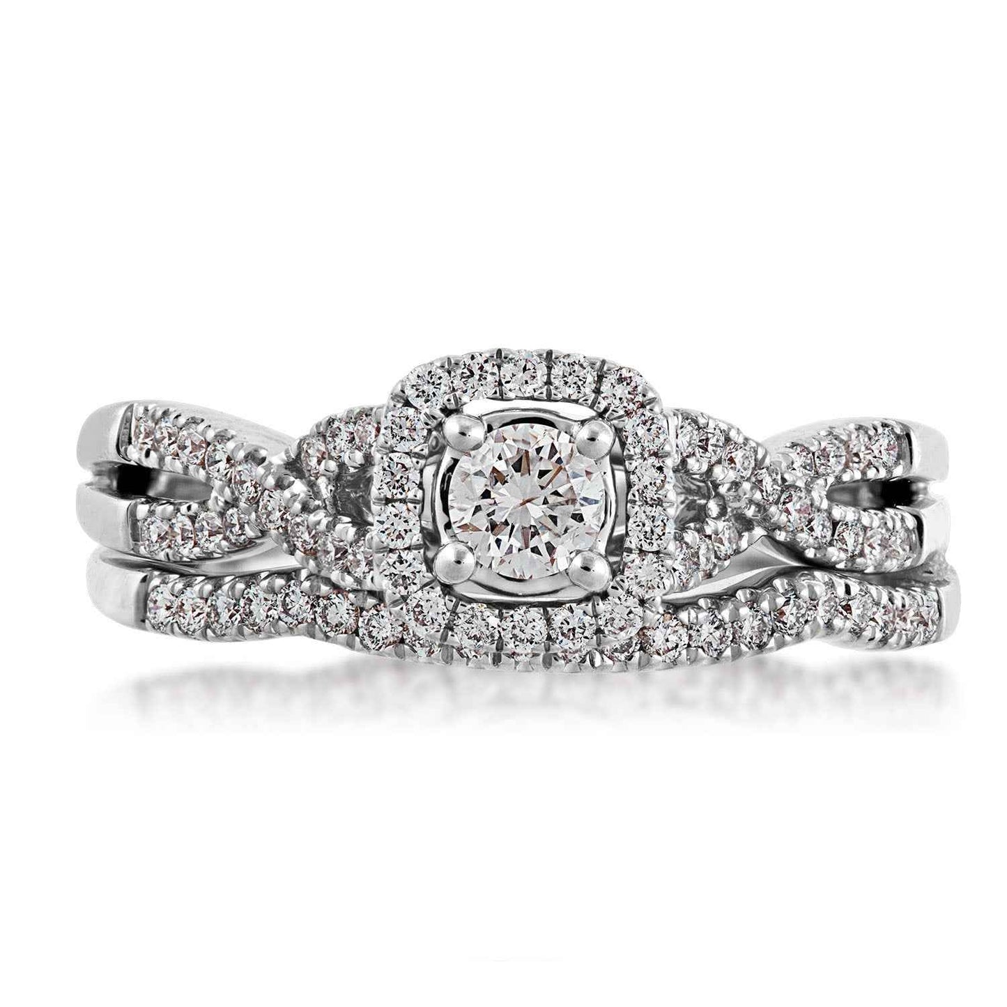 True Promise 5/8 ct. tw. Round Brilliant Diamond Halo Twist Wedding Set in 10K White Gold