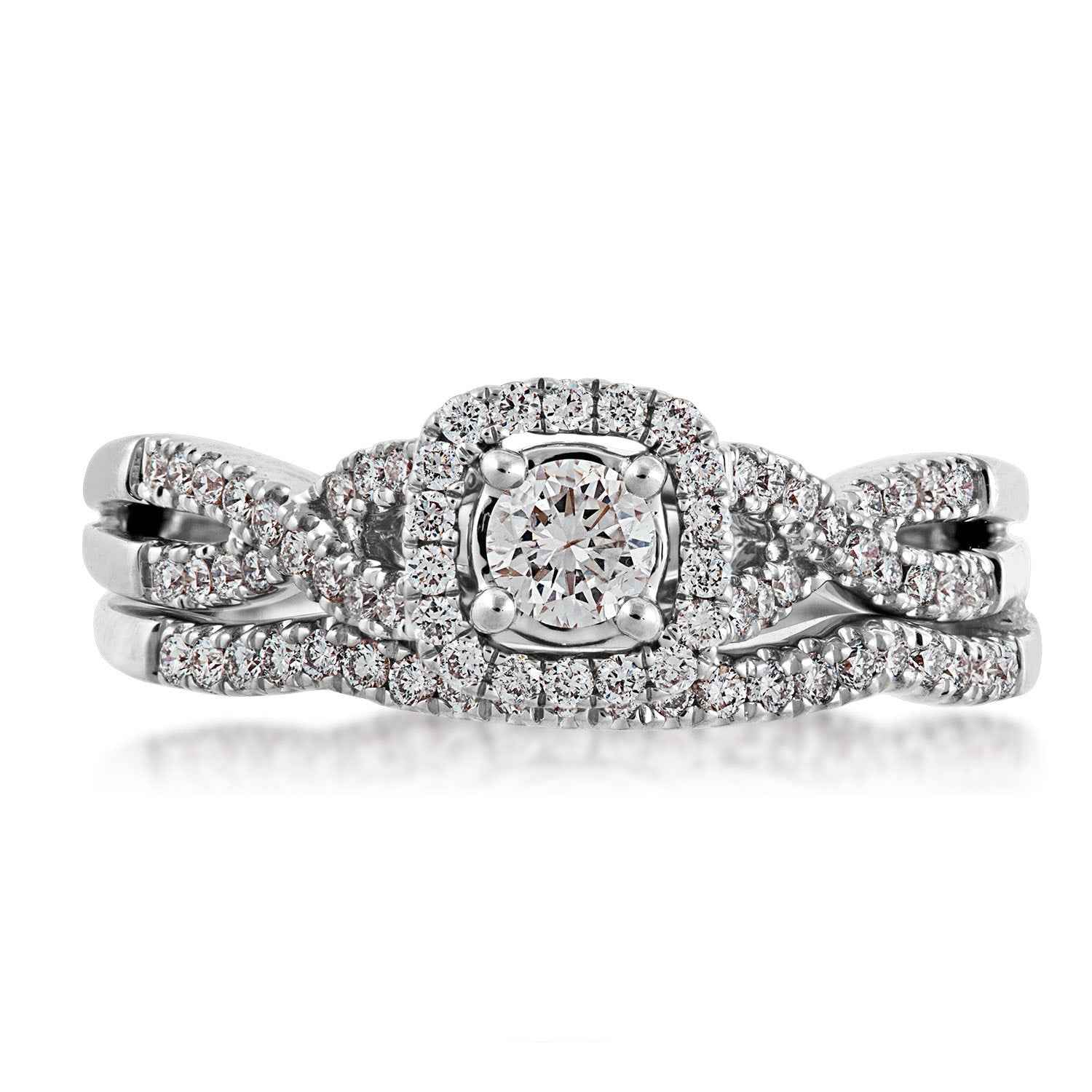 True Promise 5/8 ct. tw. Round Brilliant Diamond Halo Twist Wedding Set in 10K White Gold