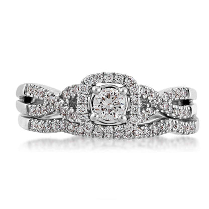 True Promise 5/8 ct. tw. Round Brilliant Diamond Halo Twist Wedding Set in 10K White Gold