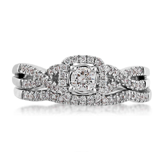True Promise 5/8 ct. tw. Round Brilliant Diamond Halo Twist Wedding Set in 10K White Gold