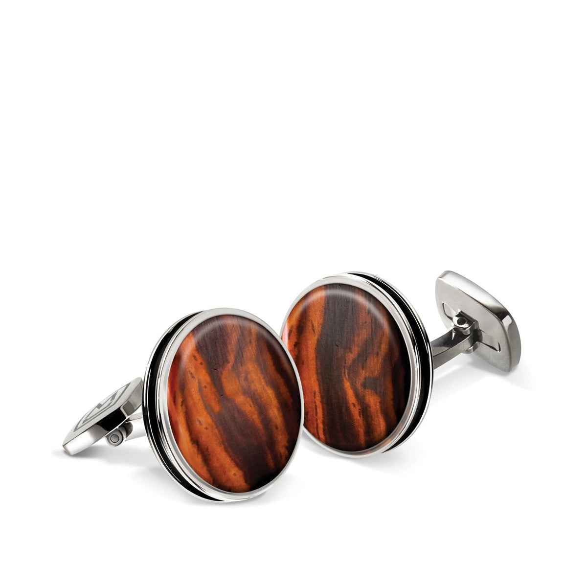 M-Clip Cocobolo Wood Bordered Round Cufflinks