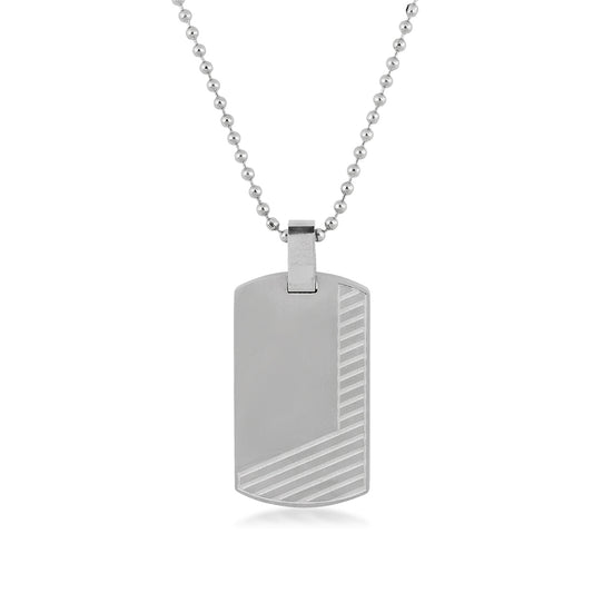 Men's Satin Textured Dog Tag Necklace in Stainless Steel
