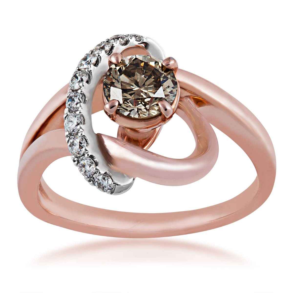 Mocha Collection 3/4 ct. Mocha and 1/7 ct. White Diamond Engagement Ring in 14K Pink Gold