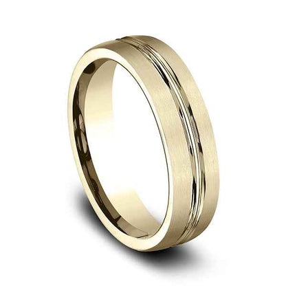 Benchmark Men's Satin Center Comfort-Fit Wedding Band in 10K Yellow Gold front view
