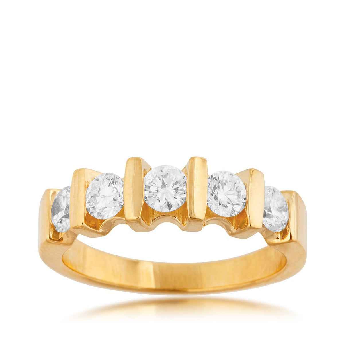 1 ct. tw. Round 5-Stone Diamond Anniversary Ring with Inset Diamonds in 14K Yellow Gold
