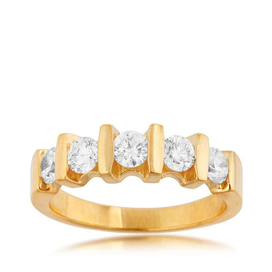 1 ct. tw. Round 5-Stone Diamond Anniversary Ring with Inset Diamonds in 14K Yellow Gold