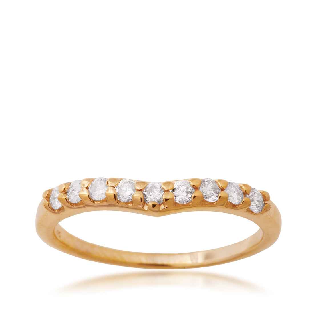 1/4 ct. tw. Round Prong Set Diamond Chevron Style Anniversary Ring in 14K Yellow Gold