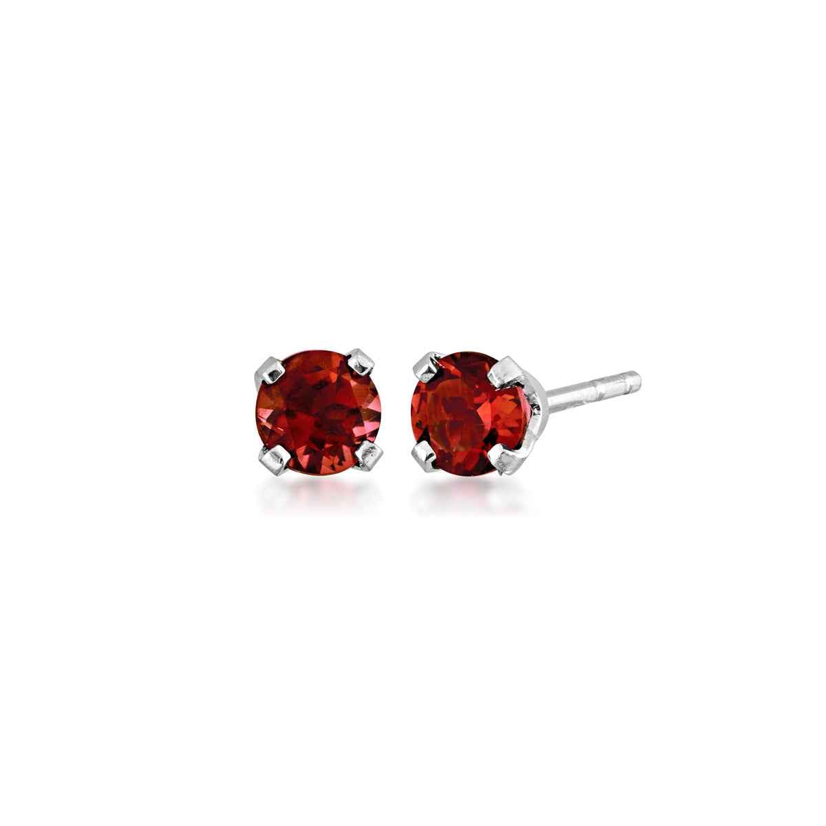 4mm Garnet Stud Earrings in 14K White Gold