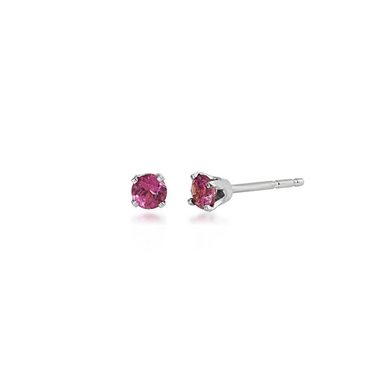 3mm Genuine Round Pink Tourmaline Solitaire Earrings in 10K White Gold