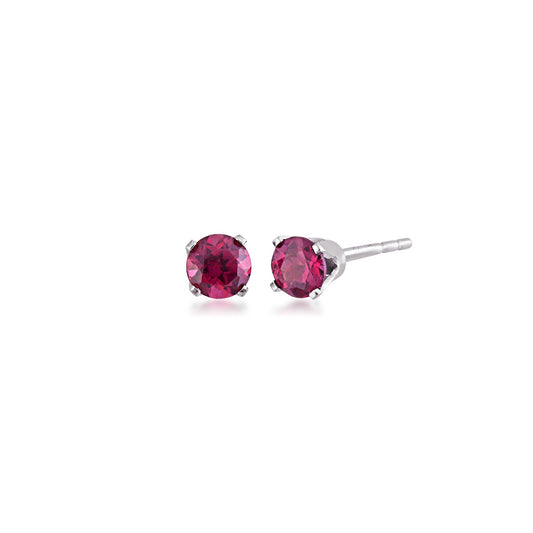 3MM Genuine Round Ruby Stud Earrings in 14K White Gold