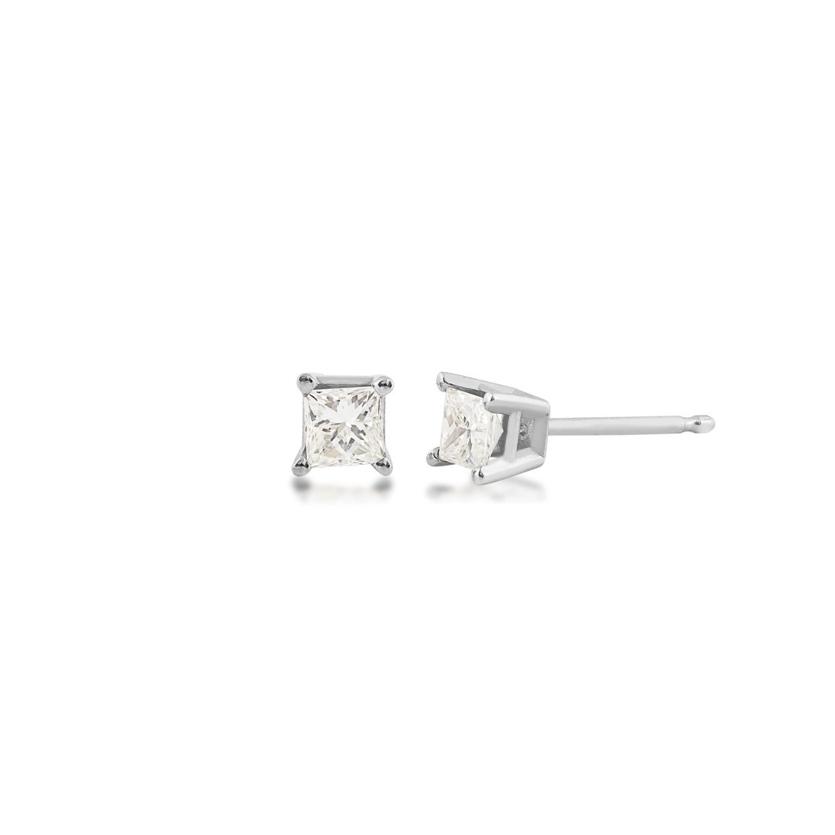 1/3 ct. tw. AA Quality Princess Cut Diamond Solitaire Earrings in 14K White Gold