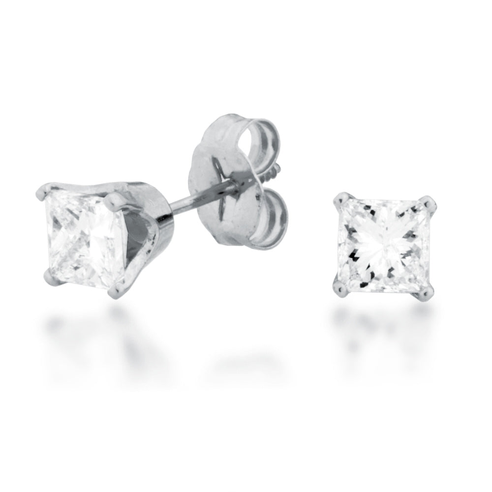 1/4 ct. tw. AAA Quality Princess Cut Diamond Solitaire Earrings in 14K White Gold