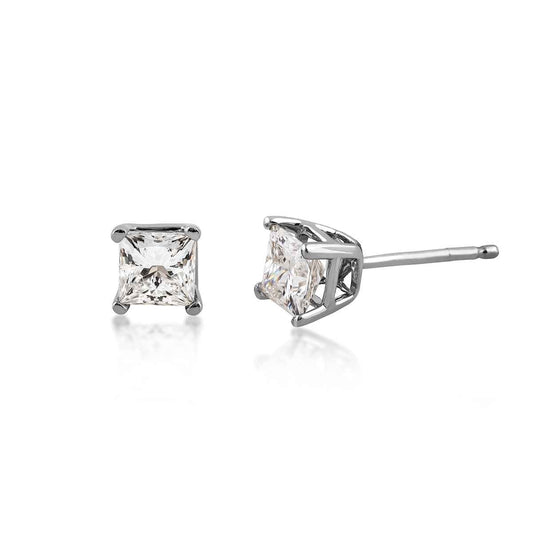 1/2 ct. tw. Princess Cut Diamond Solitaire Earrings in 14K White Gold