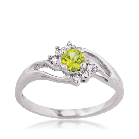 Genuine Round Peridot Ring with .06 ct. tw. Diamond Accents in 10K White Gold