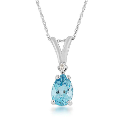 Pear Swiss Blue Topaz & Diamond Accent Pendant in 10K White Gold