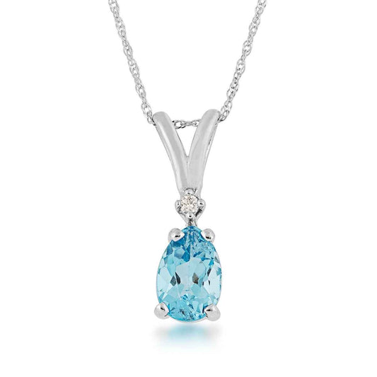 Pear Swiss Blue Topaz & Diamond Accent Pendant in 10K White Gold