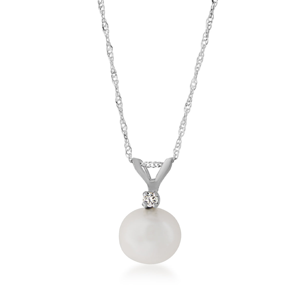 7-7.5mm Cultured Freshwater Pearl & Diamond Accent Pendant in 14K White Gold