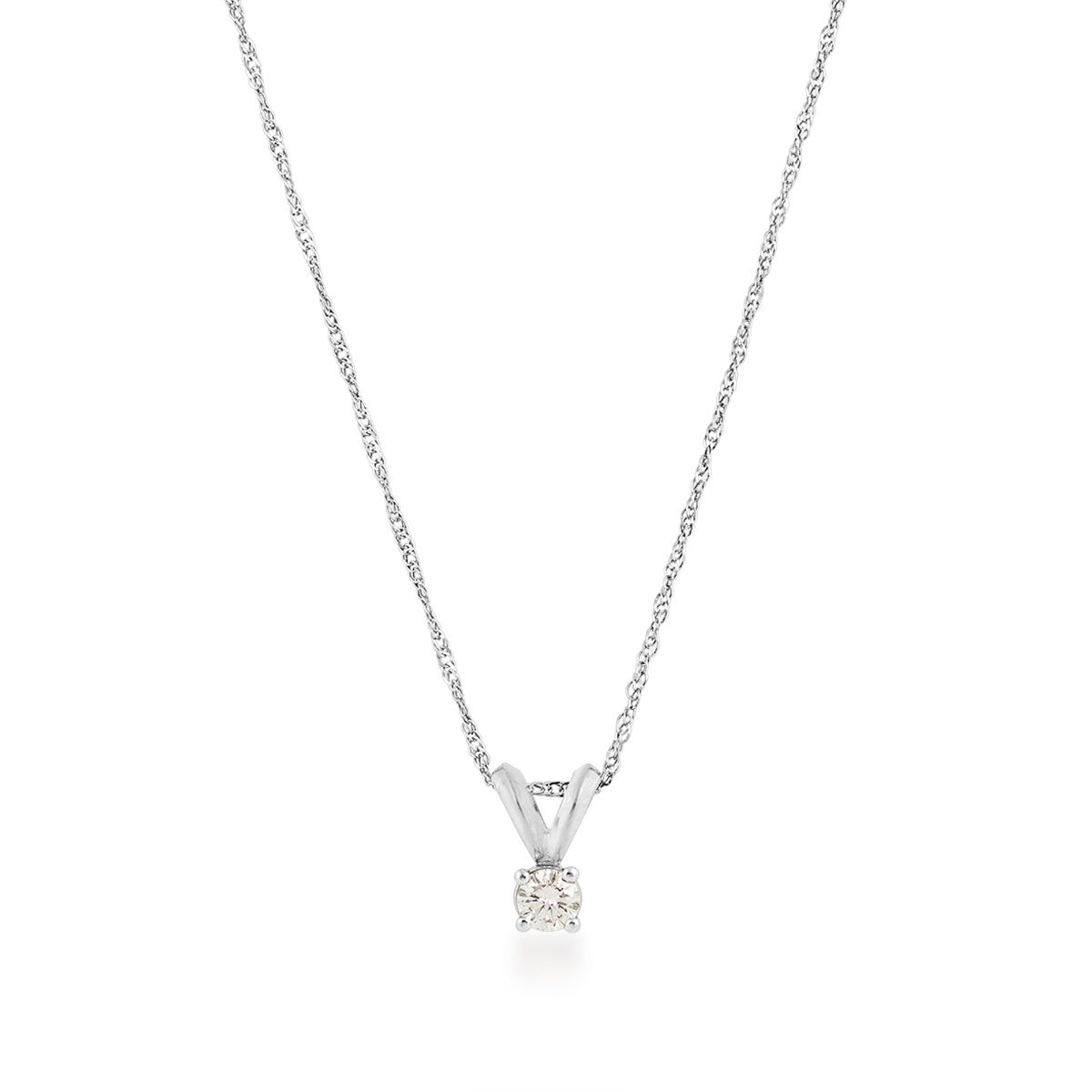 1/10 ct. tw. AA Quality Round Brilliant Diamond Solitaire Pendant in 14K White Gold