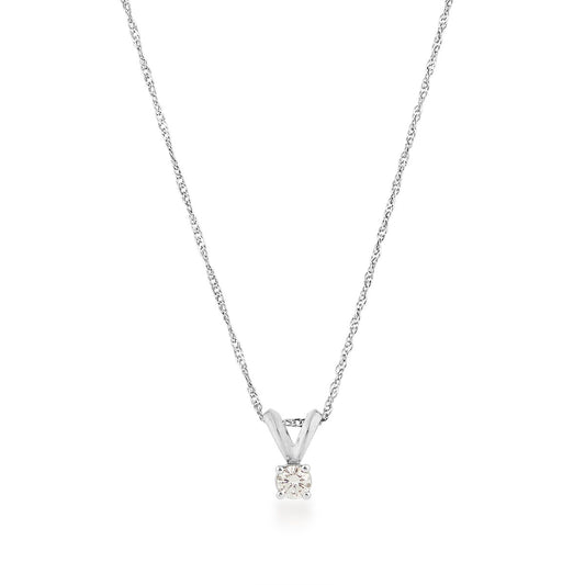 1/10 ct. tw. AA Quality Round Brilliant Diamond Solitaire Pendant in 14K White Gold
