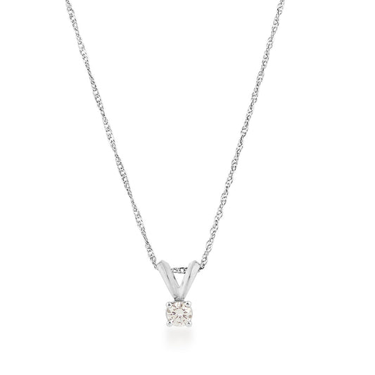 1/10 ct. tw. A Quality Round Brilliant Diamond Solitaire Pendant in 14K White Gold