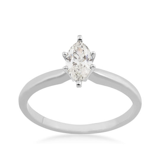 Natural 1/2 ct. tw. Marquise Diamond Solitaire Engagement Ring in 14K White Gold